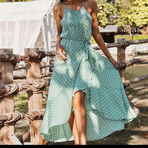 Mint Polka-dot Halter Dress - Picture 5 of 5